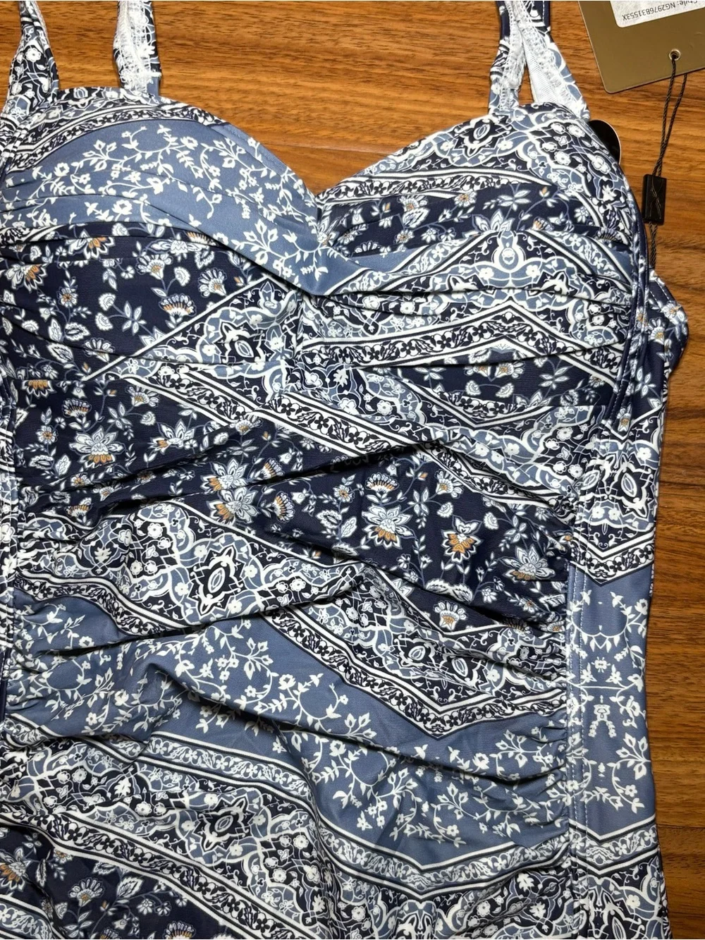 Nip Tuck Swim Navy Floral Paisley One Piece Swimsuit Multiple Sizes - Picture 2 of 6